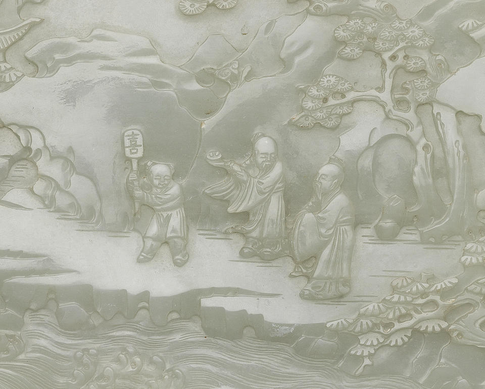 A rare white jade double-sided screen Qianlong 23.5cm x 17cm (9 1/4in x 6 3/4in) 2
