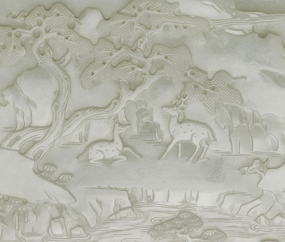 A rare white jade double-sided screen Qianlong 23.5cm x 17cm (9 1/4in x 6 3/4in) 2