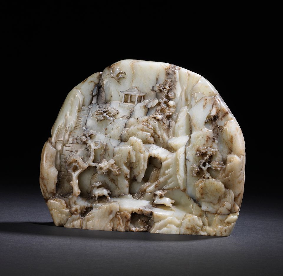 A large grey and black jade mountain 18th century (2)