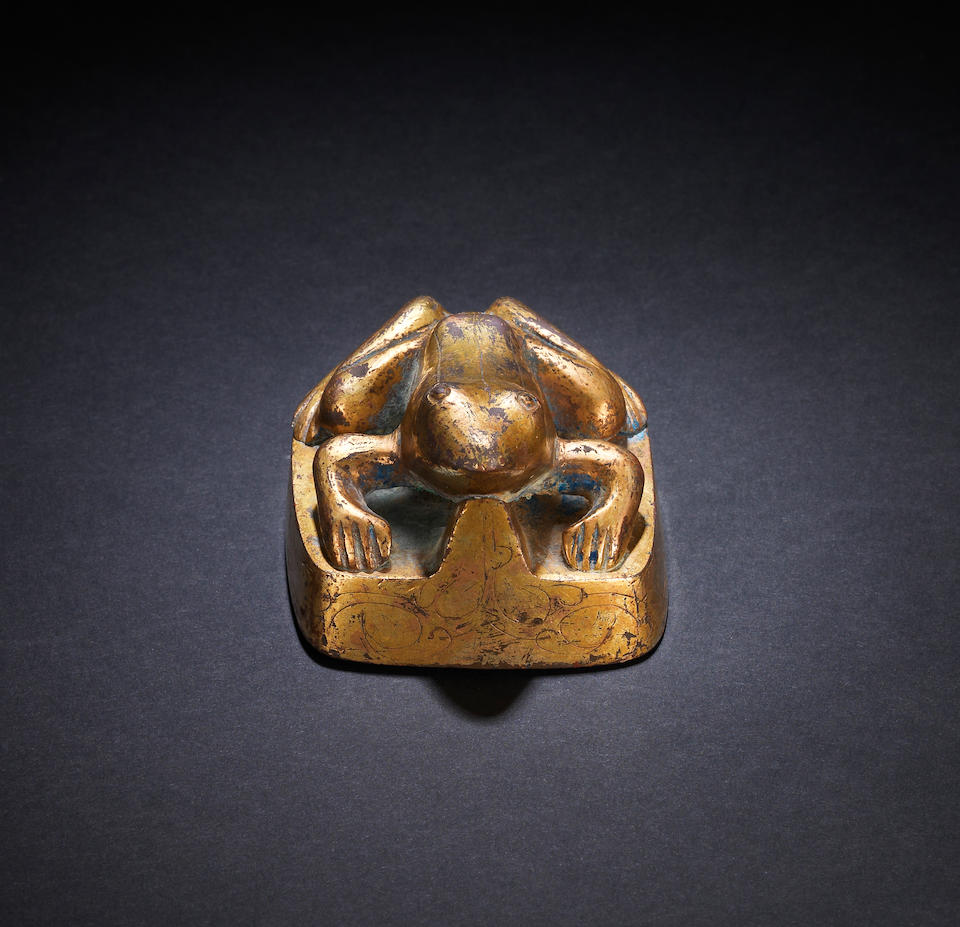 A rare gilt-bronze 'toad' weight Han Dynasty