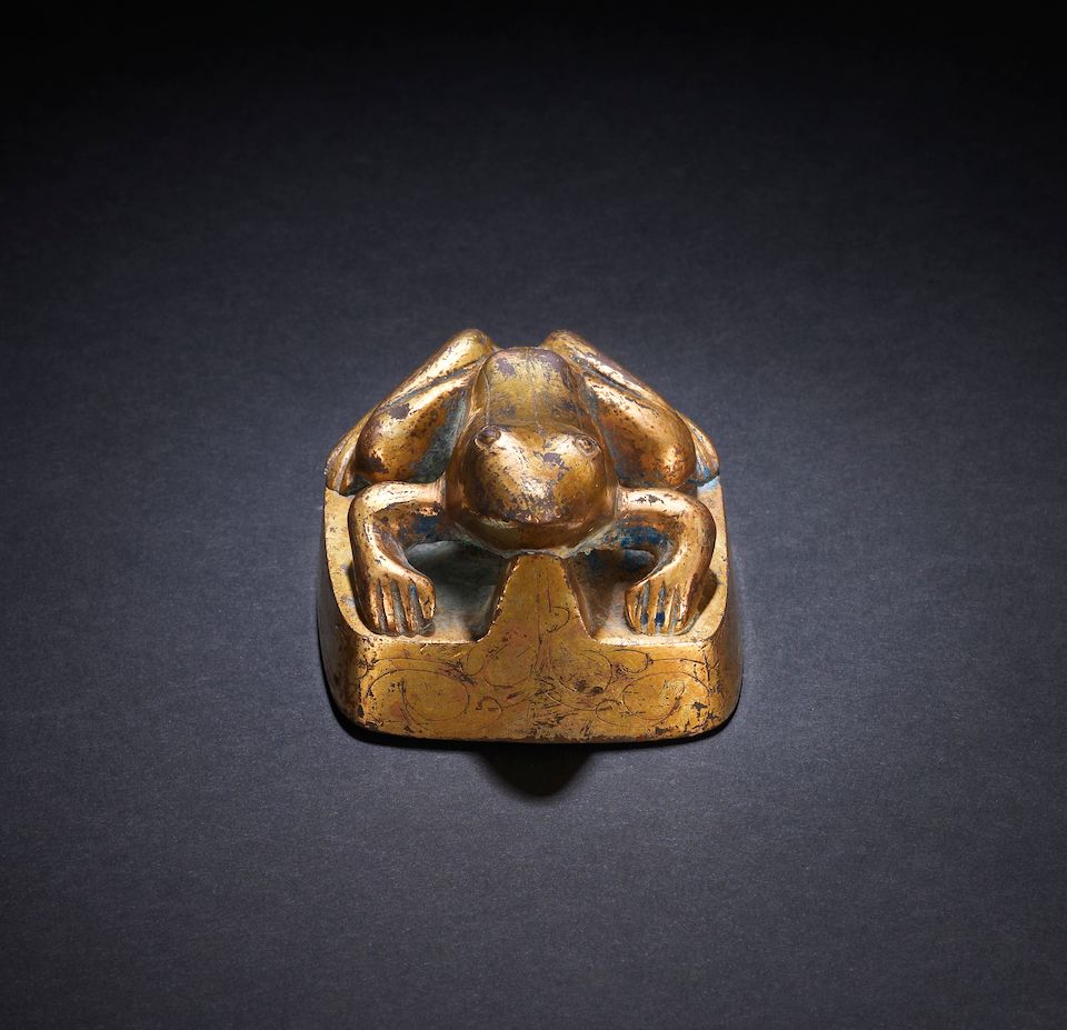 A rare gilt-bronze 'toad' weight Han Dynasty