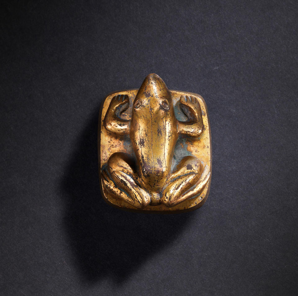 A rare gilt-bronze 'toad' weight Han Dynasty