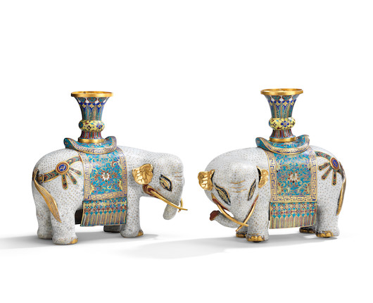 A pair of gilt-bronze and cloisonné enamel elephants Mid-Qing Dynasty (2) image 2