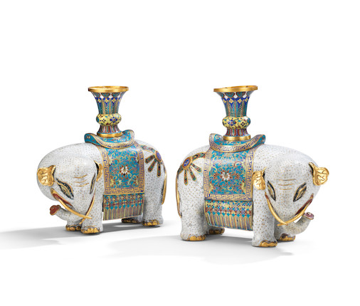 A pair of gilt-bronze and cloisonné enamel elephants Mid-Qing Dynasty (2) image 1