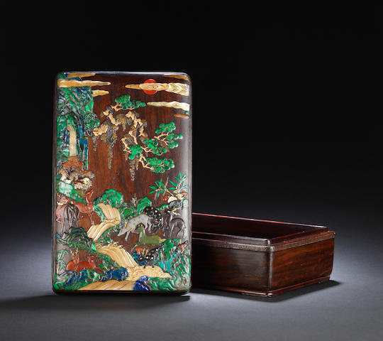 An exceptional finely-inlaid 'hundred deer' zitan box and cover Kangxi (3)