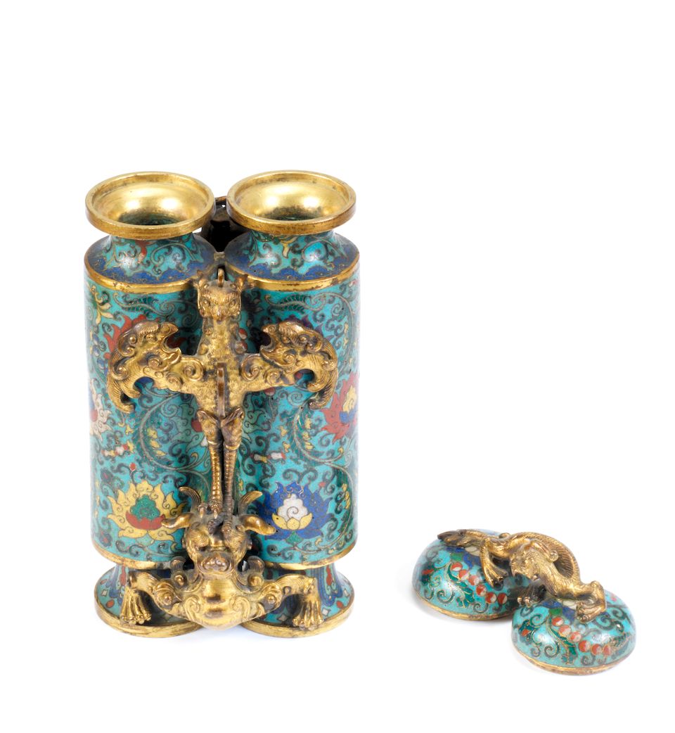 A rare gilt-bronze and cloisonné enamel 'champion' vase and cover 18th century (2)