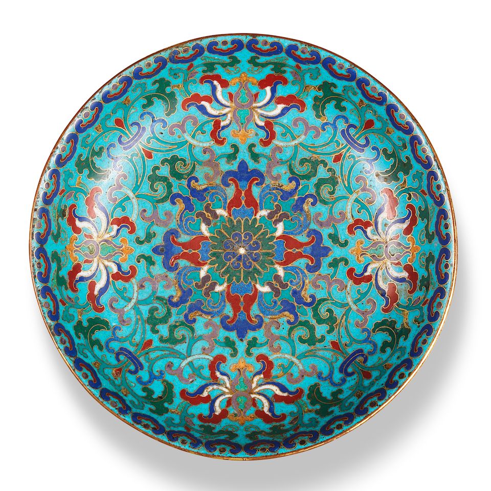 A gilt-bronze and cloisonné enamel tazza Qianlong, cyclically dated renzi year corresponding to AD 1792