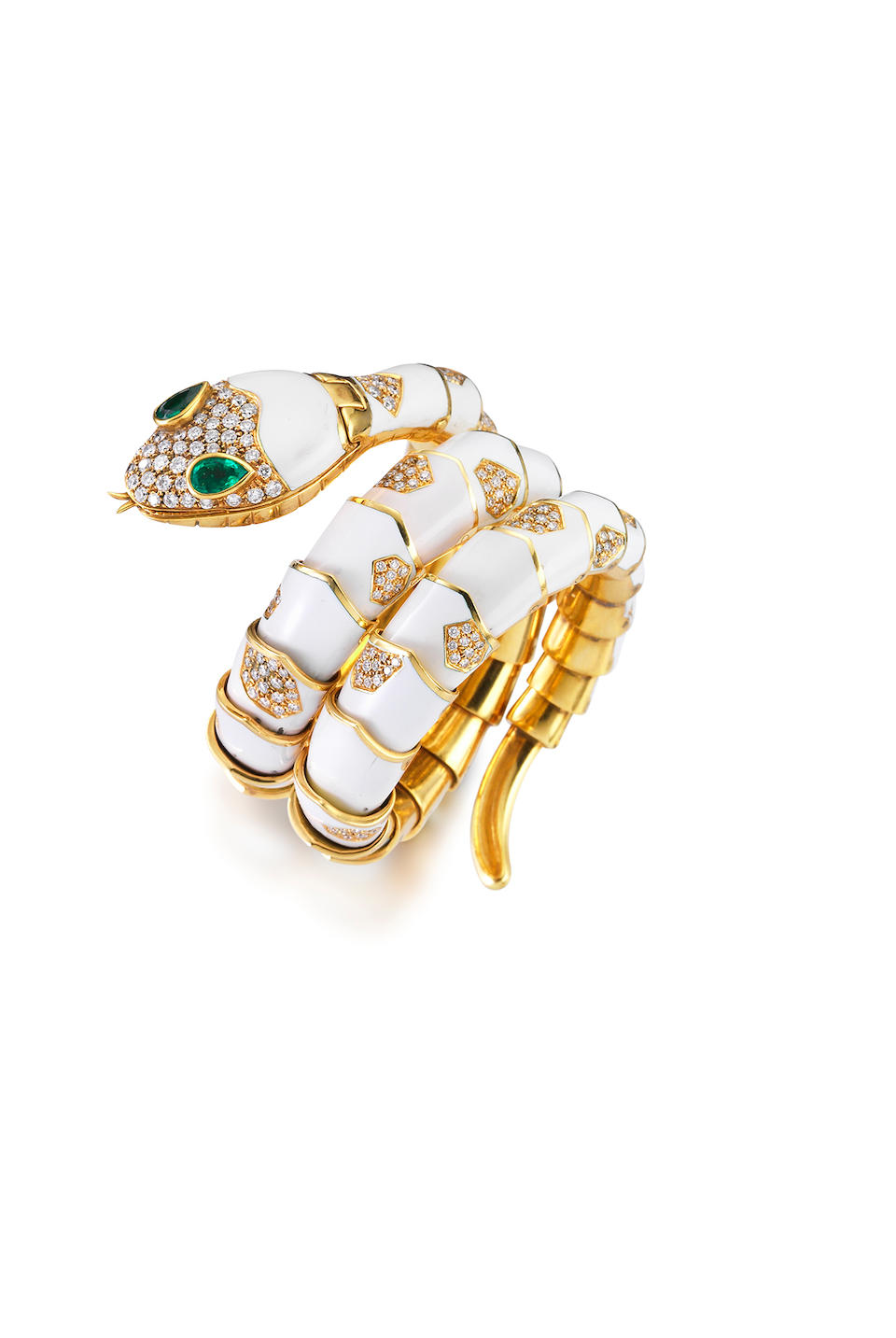 A rare enamel, emerald and diamond 'serpenti' bracelet watch, by Bulgari,