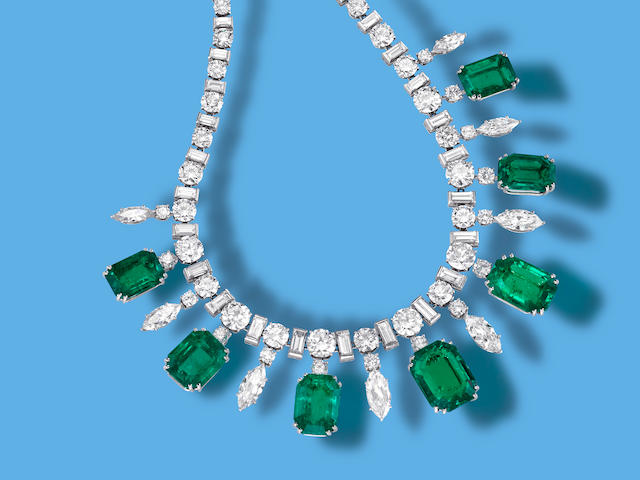 A fine emerald and diamond necklace,