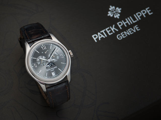 Patek Philippe. An 18K white gold automatic annual calendar wristwatch with box and papers Ref:5146G, Case No.4722929, Movement No.3803955, sold 22 June 2010