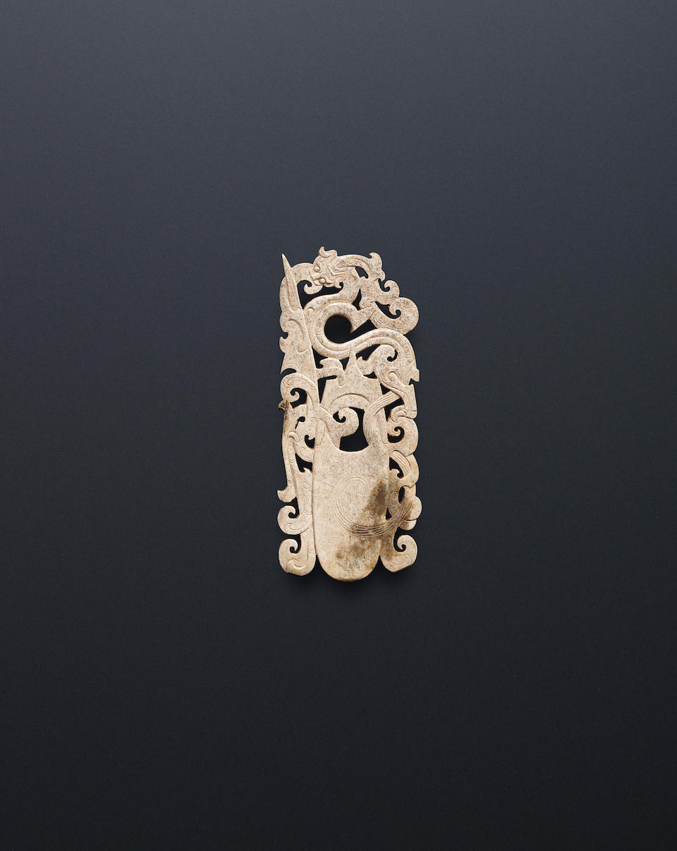 A rare jade 'chi' dragon openwork plaque Eastern Han Dynasty