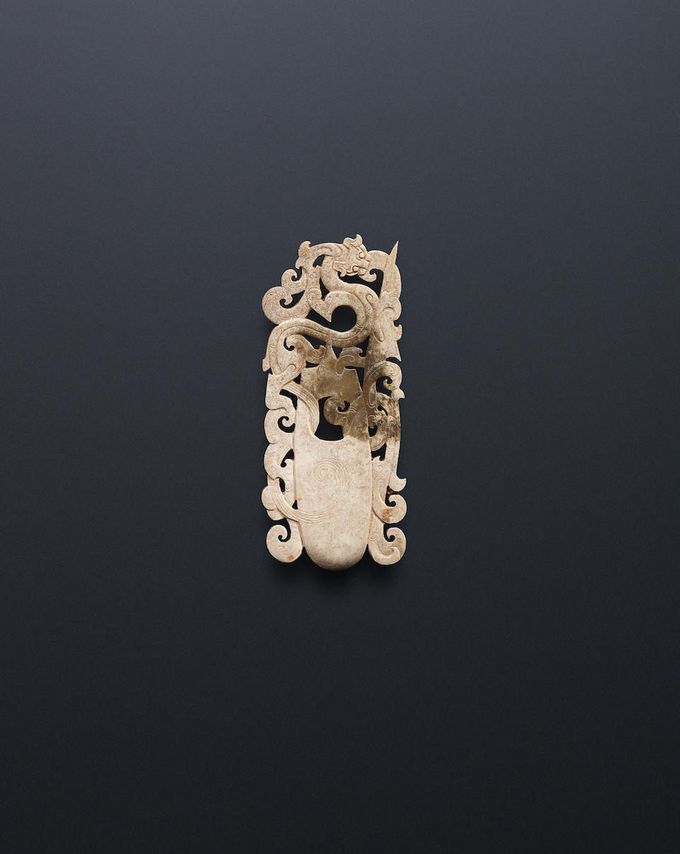 A rare jade 'chi' dragon openwork plaque Eastern Han Dynasty