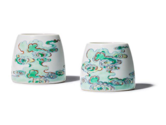A pair of exceptionally rare Imperial doucai waterpots Yongzheng six-character marks and of the period (4)