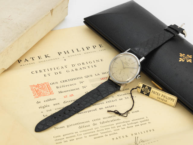Patek Philippe. A rare and important stainless steel manual wind anti-magnetic wristwatch with box and paper Amagnetic, Ref:3417, Case No.2618***, Movement No.730***, Manufactured 1961