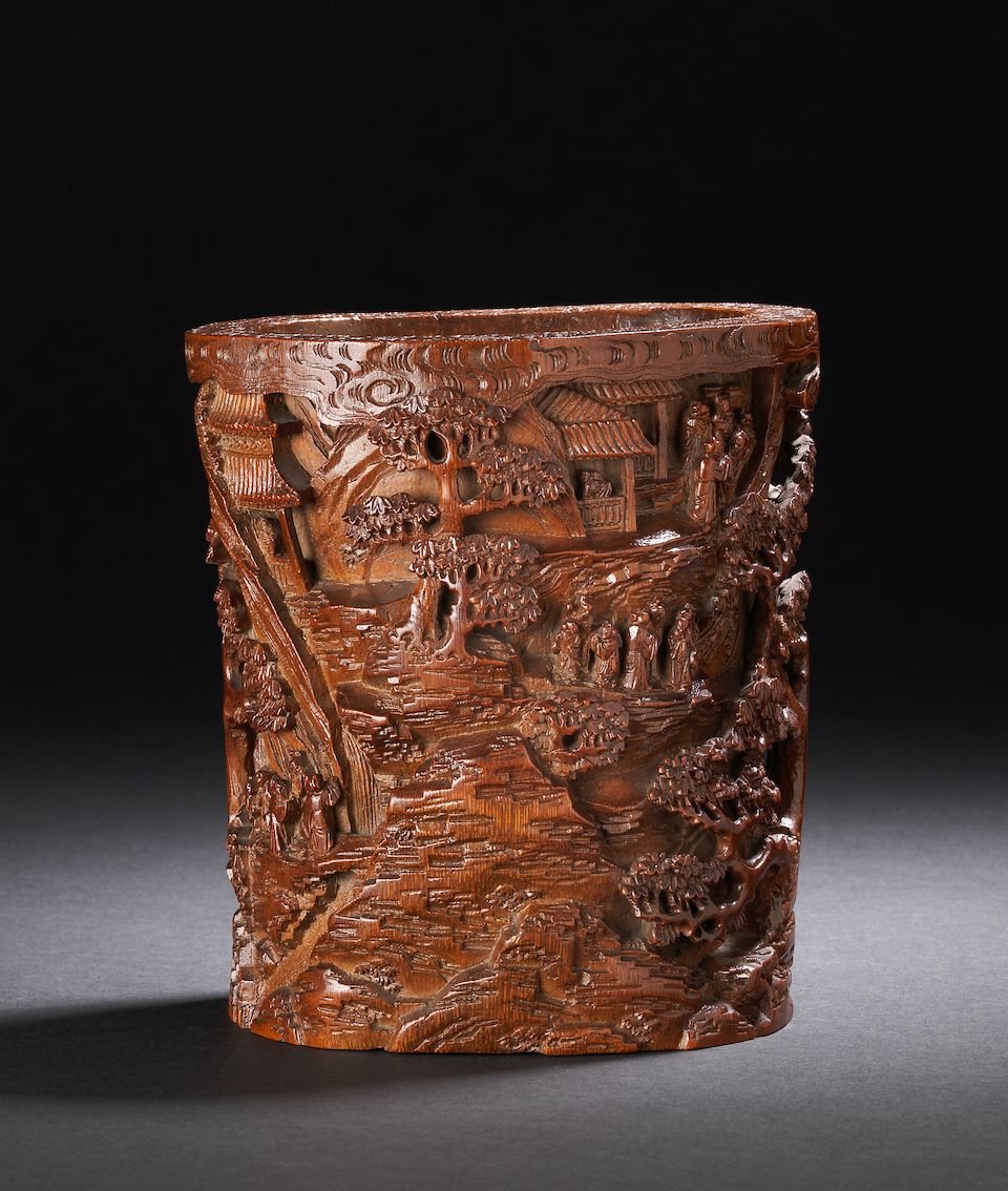 A carved bamboo 'orchid pavilion' brushpot, bitong 18th century