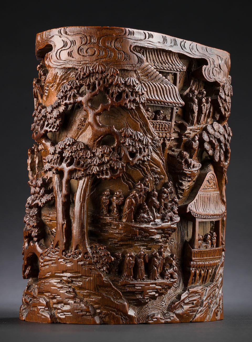 A carved bamboo 'orchid pavilion' brushpot, bitong 18th century