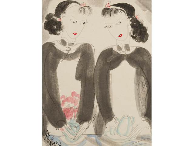Lin Fengmian (1900-1991) Two Beauties With Red Lips