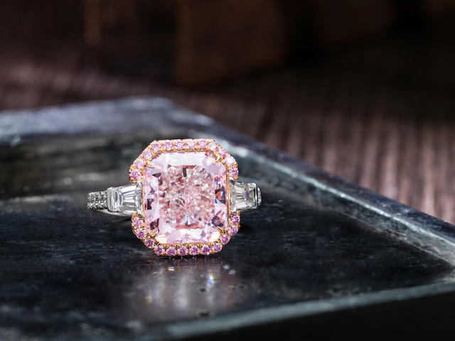 A Fancy Coloured Diamond and Diamond Ring