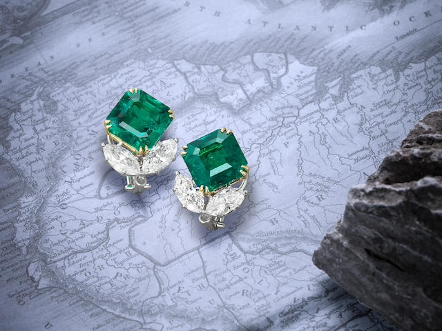 A Fine Pair of Emerald and Diamond Earrings, by Harry Winston