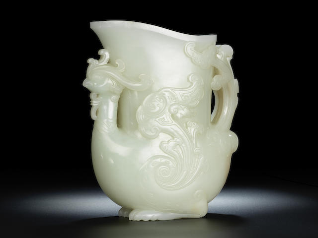 A magnificent Imperial white jade 'phoenix' vessel, gong Qianlong