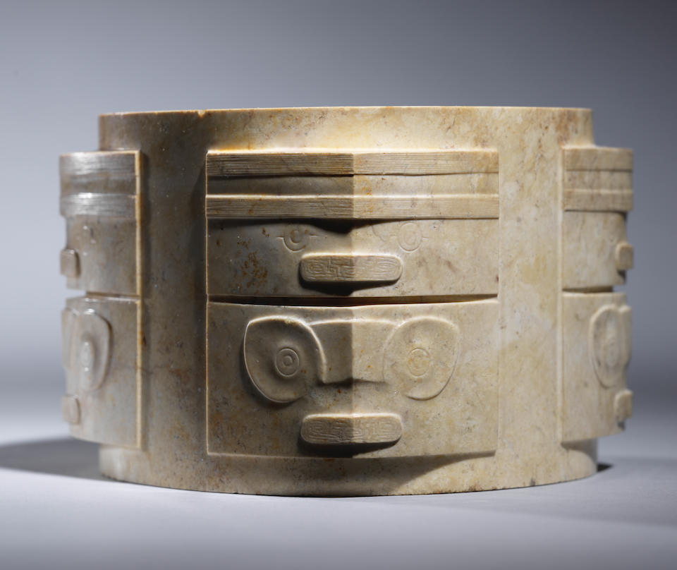 A very rare archaic jade ritual vessel, cong Neolithic Period, Liangzhu Culture