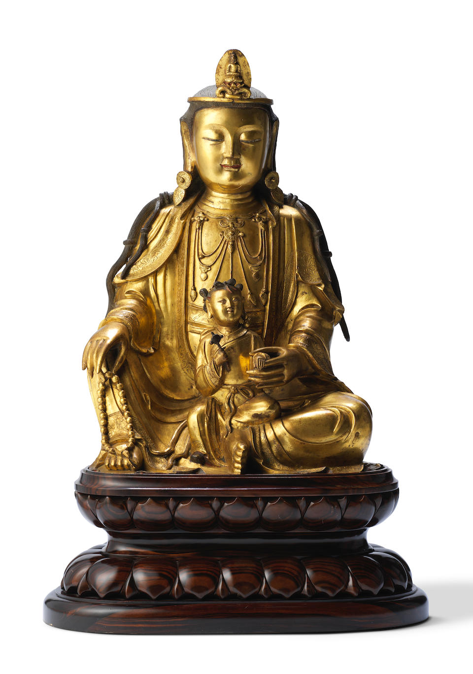 A very rare and large gilt-bronze figure of Guanyin and Shancai 17th century (2)