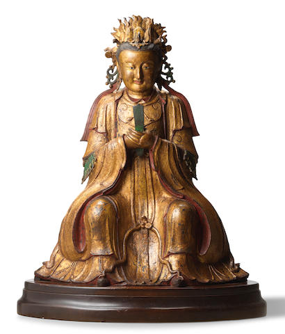 A large gilt-lacquered bronze figure of the Goddess of the Morning Clouds, Bixia Yuanjun Late Ming Dynasty (2)
