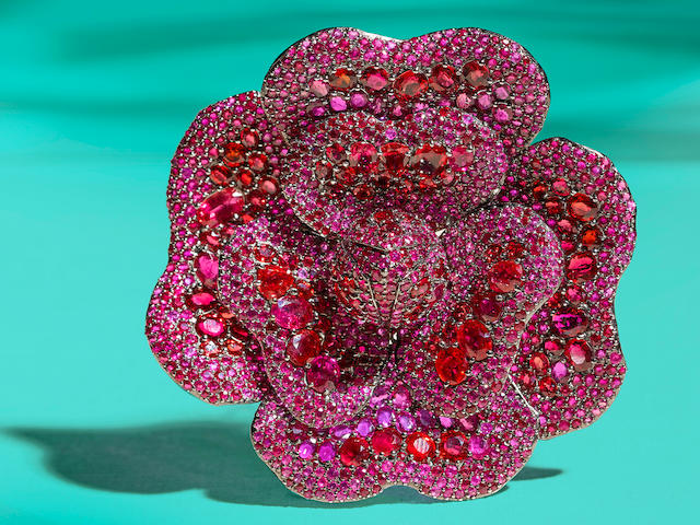 A Ruby Floral Brooch/Pendant