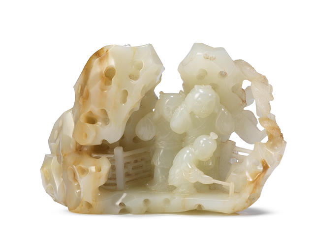 A very rare white jade openwork 'boys and firecrackers' boulder Qing Dynasty (2)