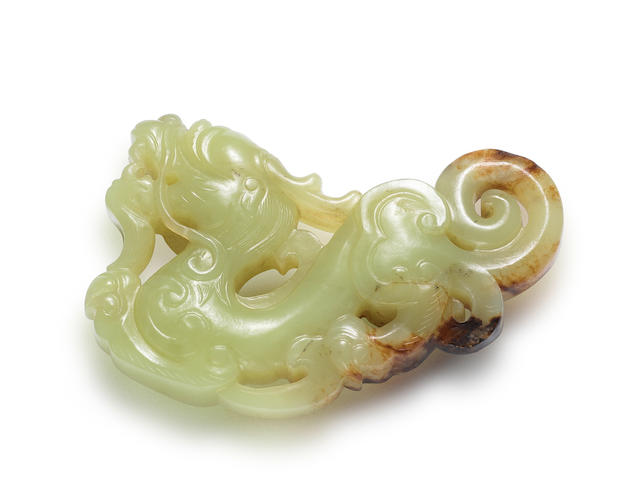 A rare yellow and russet jade 'dragon' carving 17th/18th century (2)