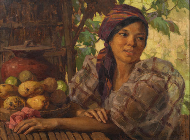 Fernando Cueto Amorsolo (Filipino, 1892-1972) Maiden with Fruits, 1930