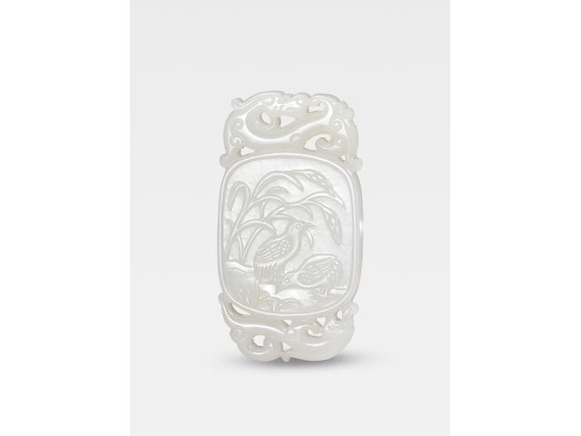 A superb white jade 'quails' pendant Inscribed Zigang, Qianlong