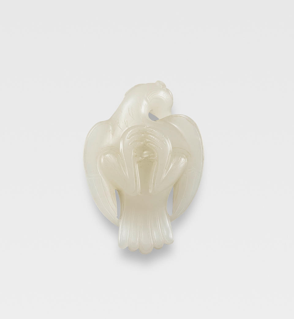An exceptionally rare white jade mythical bird carving Han Dynasty