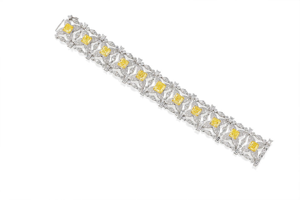 A Fancy Coloured Diamond and Diamond Bracelet/Choker