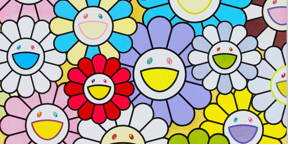Takashi Murakami (Japanese, born 1962), &#26449;&#19978;&#38534;  A Little Flower Painting: Yellow, White, and Purple Flowers