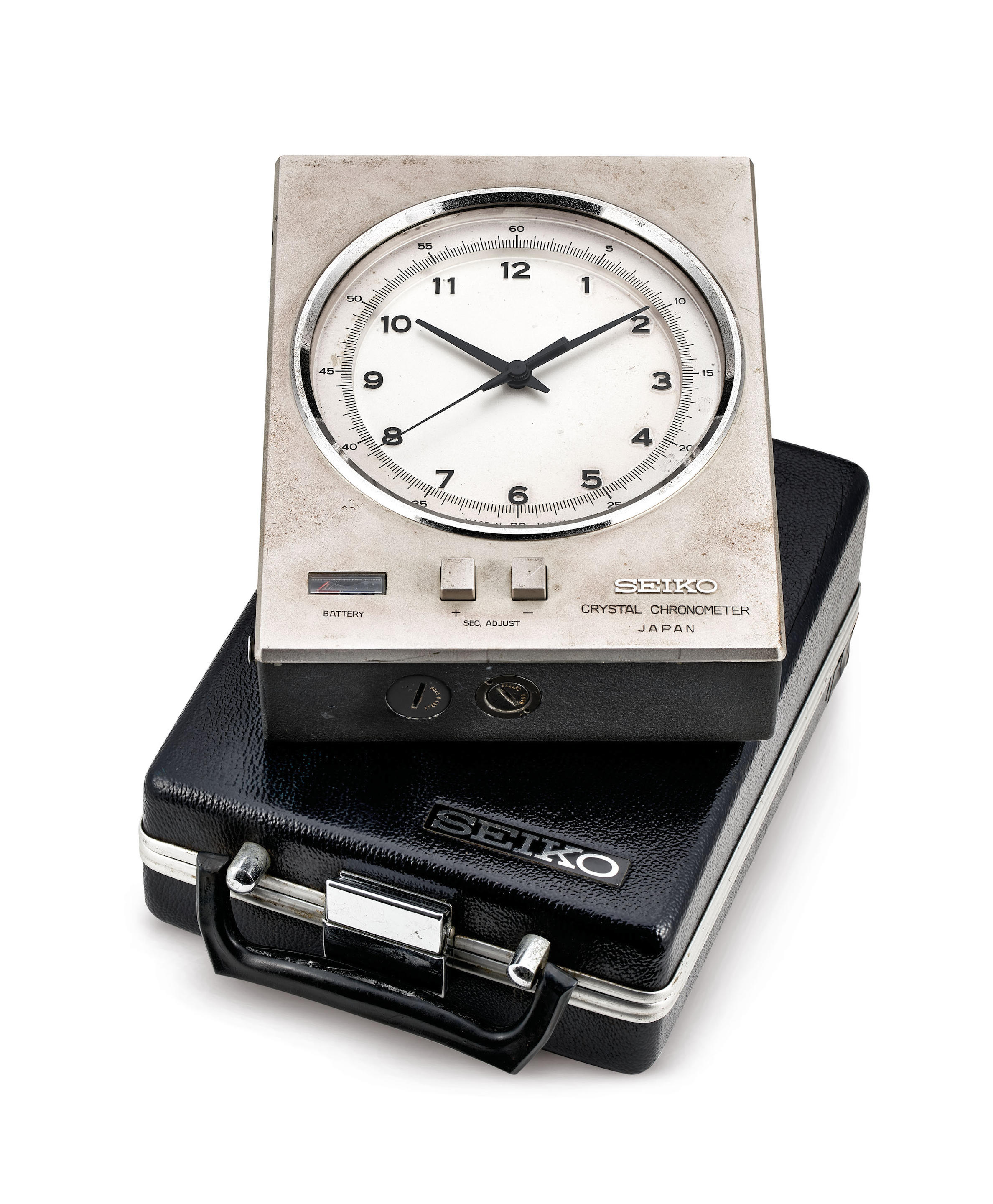 Bonhams : Seiko, (Suwa Seikosha ). An Interesting Steel Centre  Seconds Chronometer Desk Timepiece, Reputedly Made for the Summer Olympic  Games in Tokyo in 1964, With presentation case