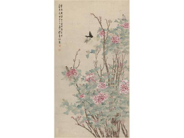 Ren Xiong (1823-1857) Peonies and Butterflies, 1854