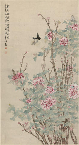 Ren Xiong (1823-1857) Peonies and Butterflies, 1854