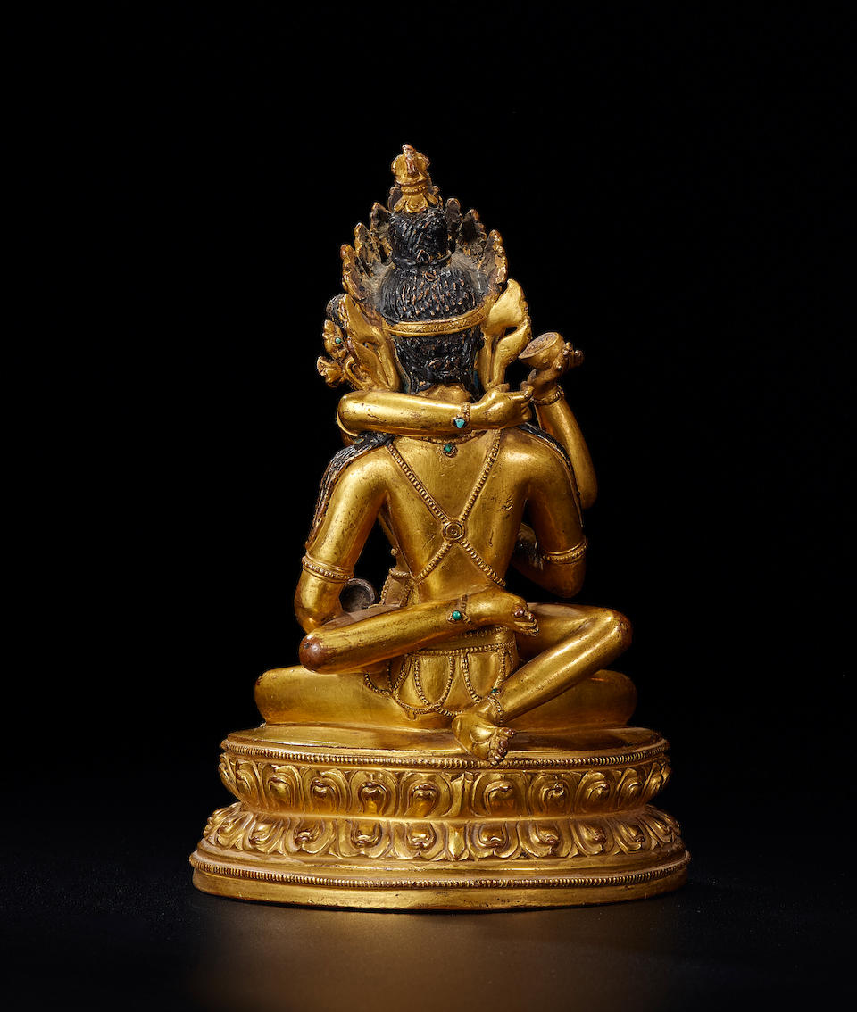 A gilt-bronze group of Vajrasattva in union with Vajramamani Tibet, 16th/17th century