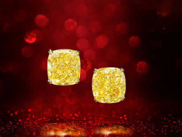 A Pair of Fancy Coloured Diamond Earstuds