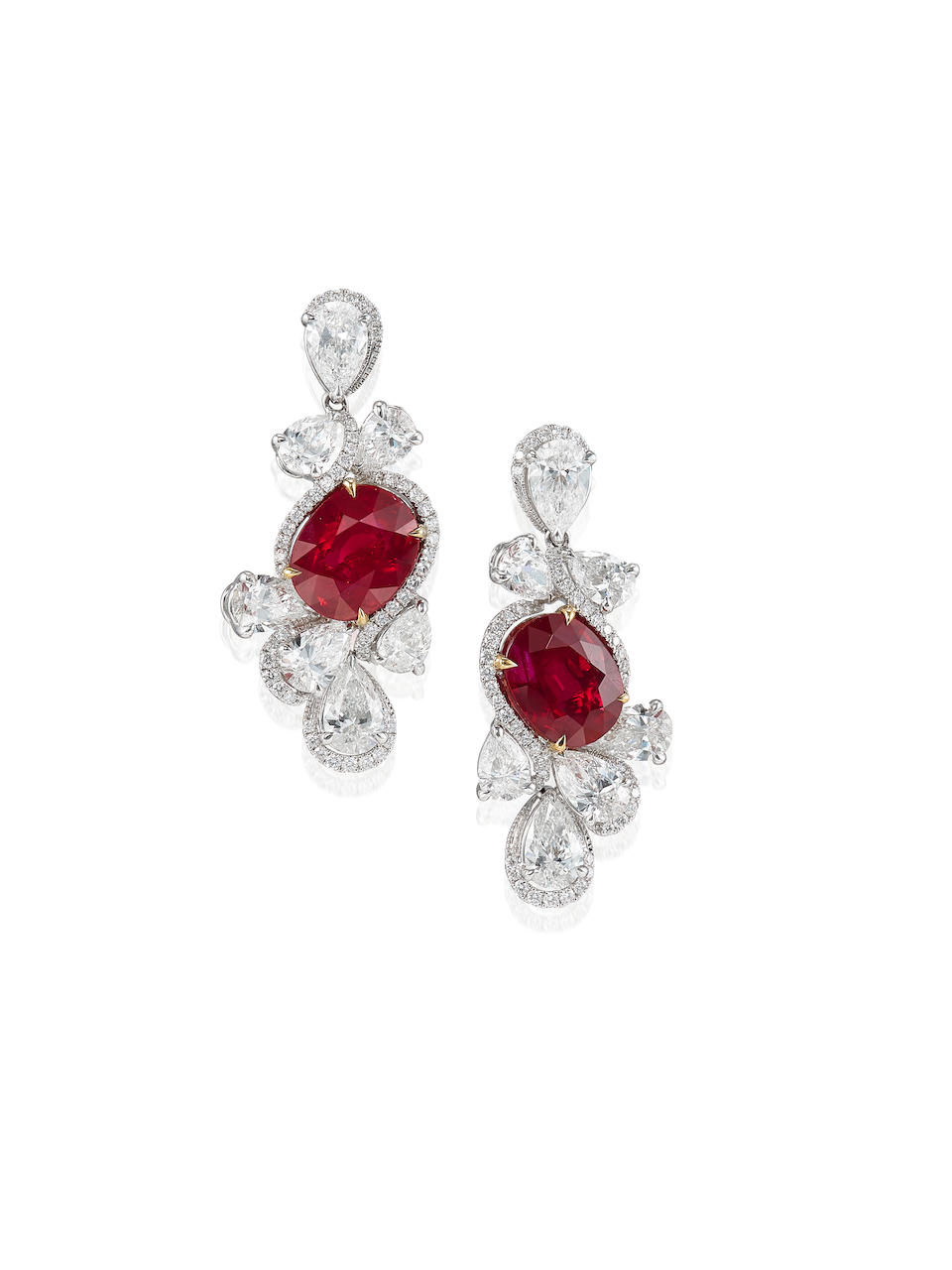 An Exquisite Pair of Ruby and Diamond Pendent Earrings