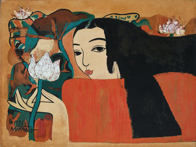 Nguyen Sang (1923-1988) Young Girl by Lotus