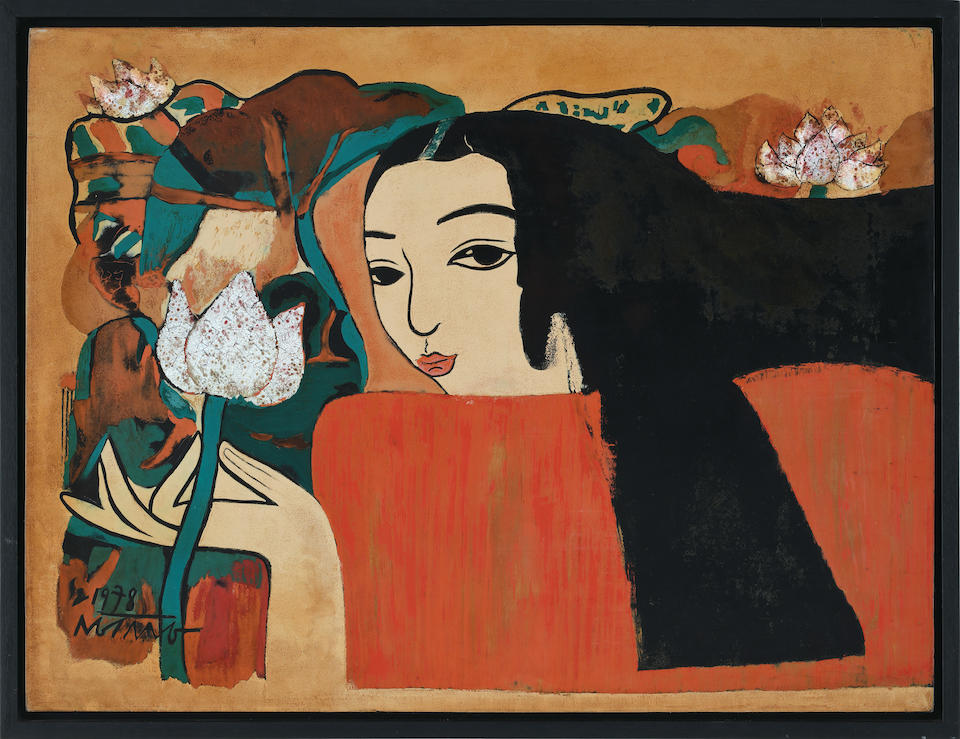 Nguyen Sang (1923-1988) Young Girl by Lotus