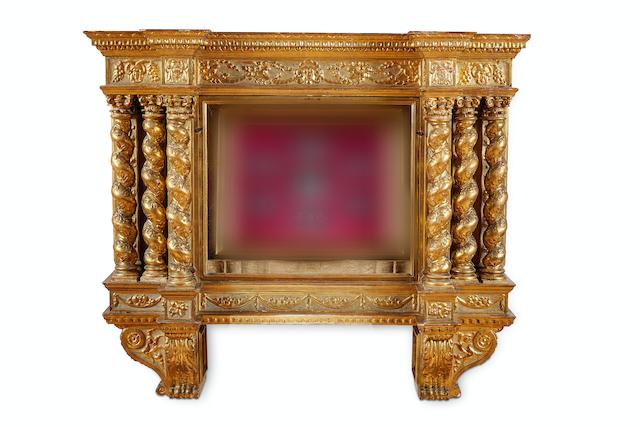 A wall mounted gilt wood tabernacle case 19th century