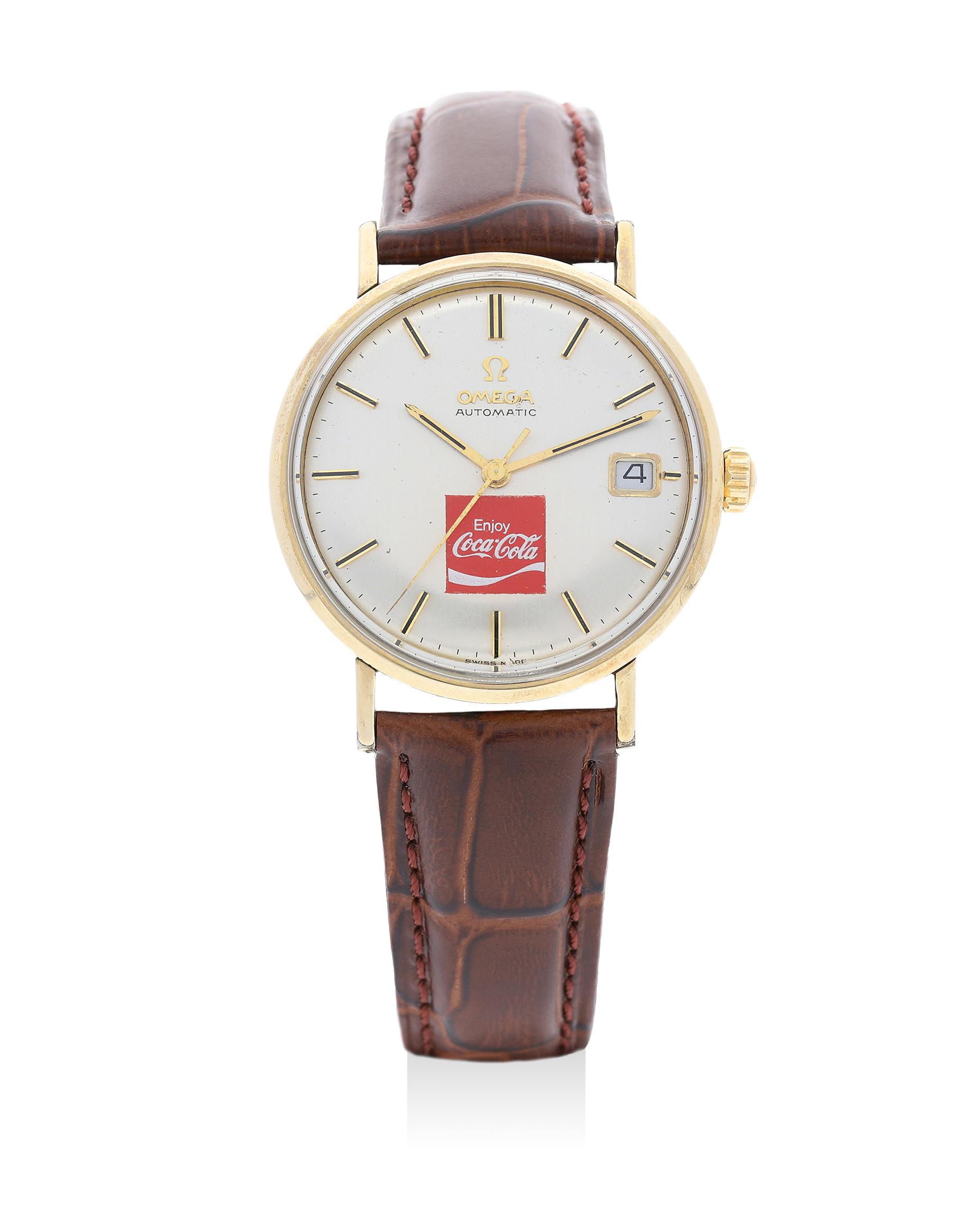 Omega | Seamaster, A 14k Yellow Gold Wristwatch with Coca-Cola Logo and...