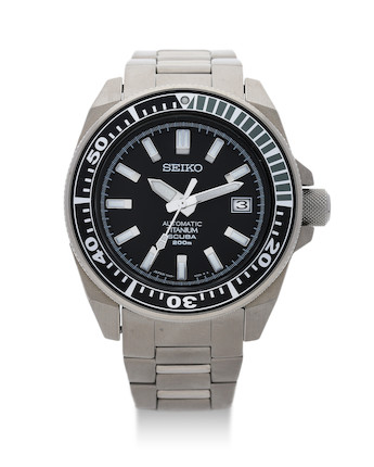 Bonhams : Seiko. A Titanium Automatic Diver's Calendar Bracelet Watch,  'Scuba',  Black Samurai, 