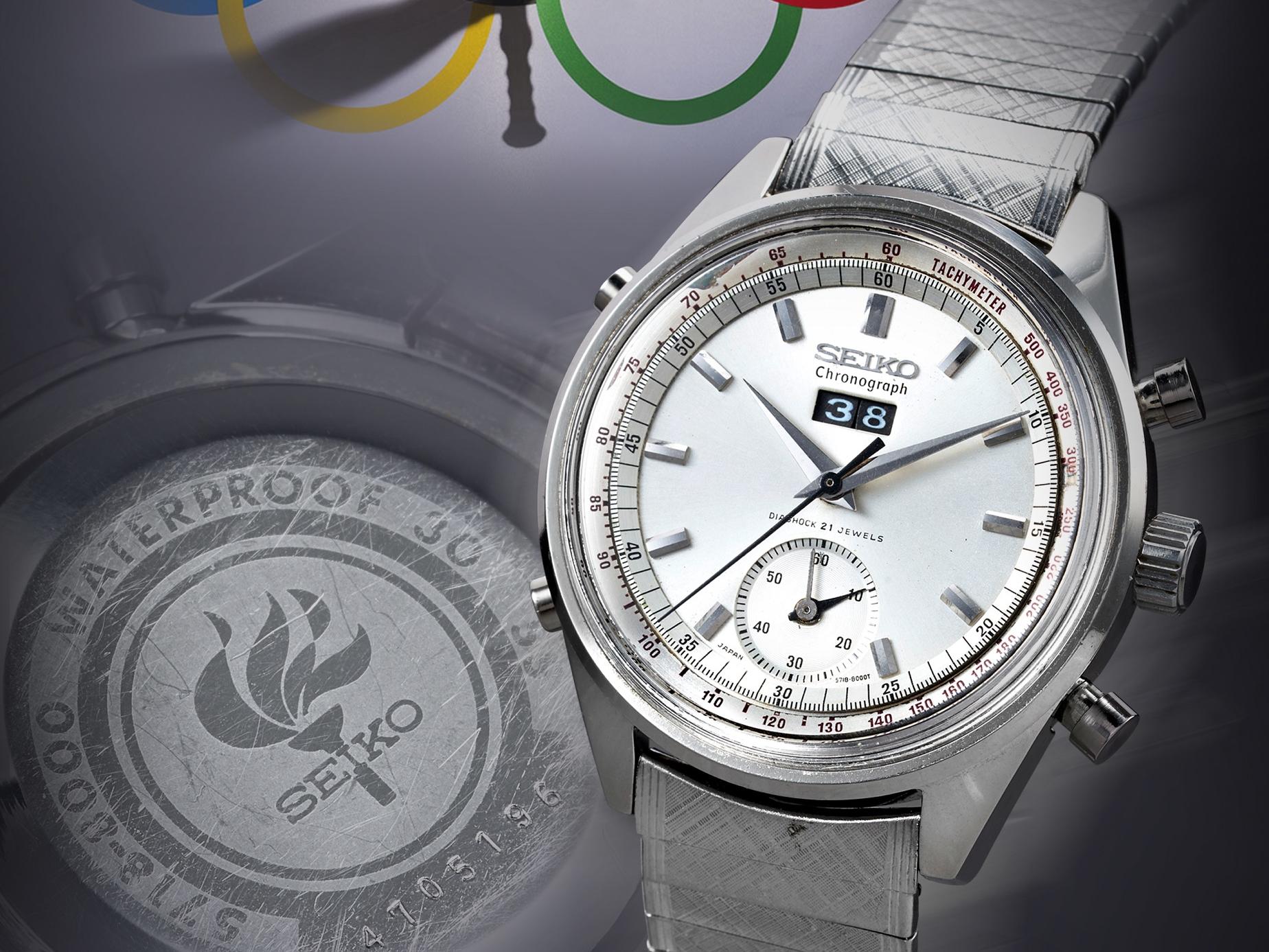 Seiko. A Stainless Steel Manual Wind Chronograph Bracelet Watch, 1964 Tokyo Olympics Officials' Watch with Lap Counter, Ref.5718-8000, No.4705196