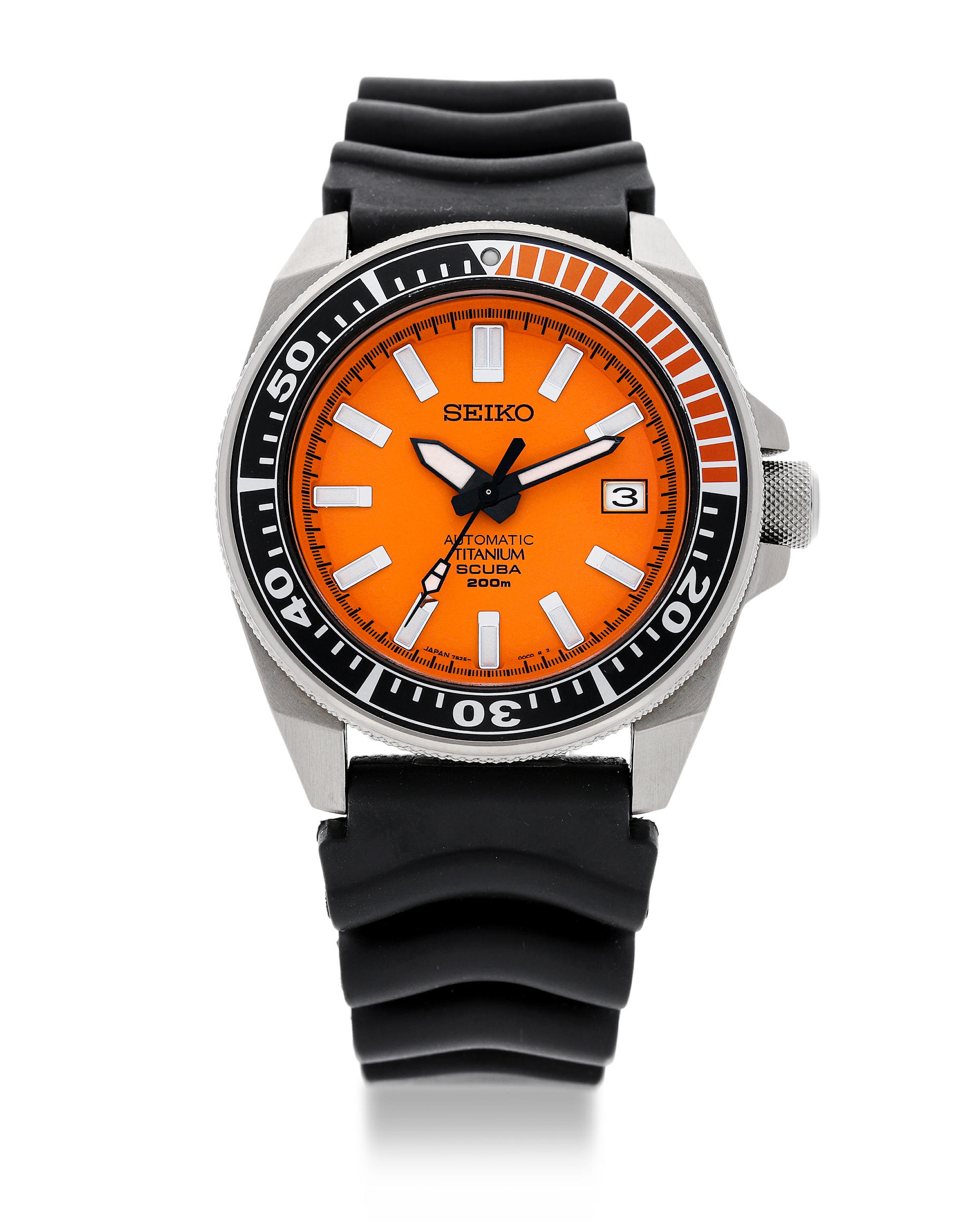 Bonhams : Seiko. A Titanium Automatic Diver's Calendar Bracelet Watch,  'Prospex',  Orange Samurai, , With Box