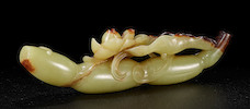 Thumbnail of A yellow jade 'lotus root' brushrest 18th century (3) image 2
