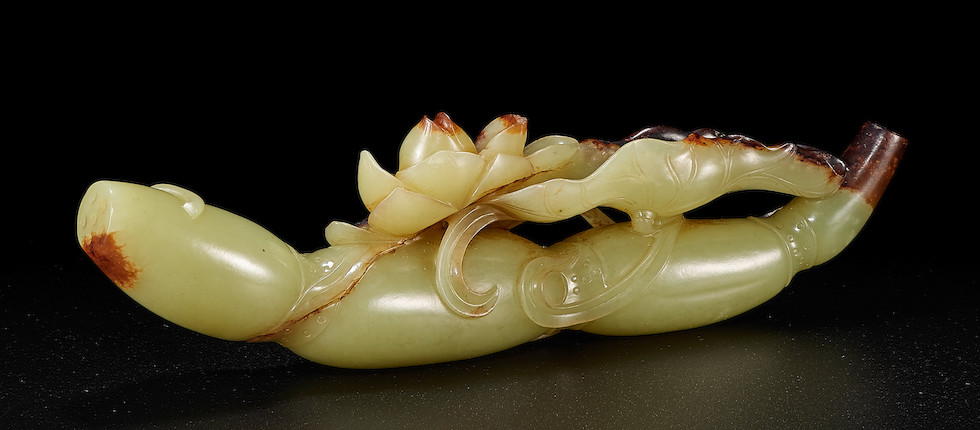 A yellow jade 'lotus root' brushrest 18th century (3) image 2